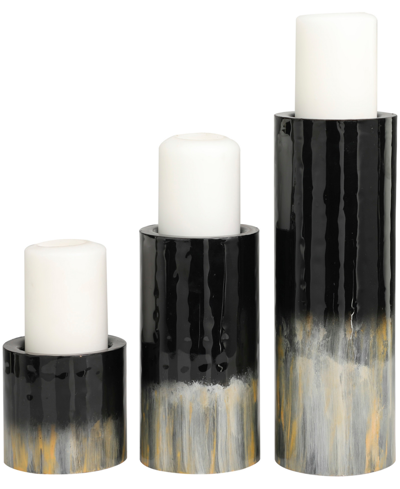 Rosemary Lane Metal Colorblock Candle Holder With Gold-tone And Silver-tone Streaks 11", 7" And 4" H, Set Of 3 In Black