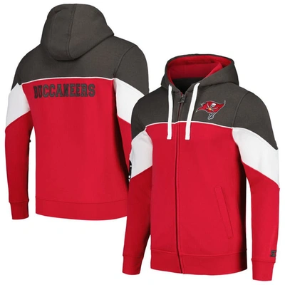 Starter Men's  Red, Pewter Tampa Bay Buccaneers Running Back Full-zip Hoodie In Red,pewter