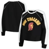 GAMEDAY COUTURE GAMEDAY COUTURE BLACK USC TROJANS BLINDSIDE RAGLAN CROPPED PULLOVER SWEATSHIRT