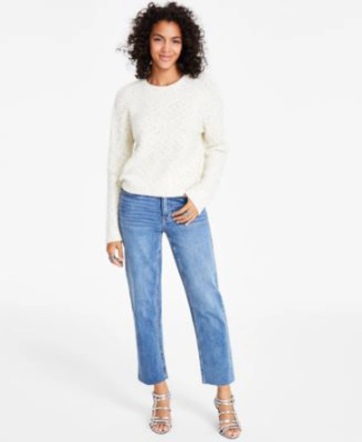 Calvin Klein Jeans Est.1978 Womens Crewneck Long Sleeve Lurex Sweater Straight Leg Ankle Jeans In Mascarpone,gold