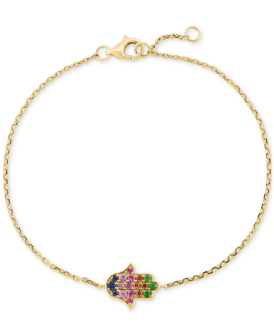 Effy Collection Effy Multi-sapphire Hamsa Hand Link Bracelet (1/4 Ct. T.w.) In 14k Gold-plated Sterling Silver In K Gold Over Sterling Silver