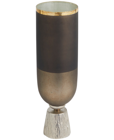 Rosemary Lane Glass Colorblock Candle Holder With Gold-tone Accents And Textured Silver-tone Base, 6" X 6" X 16" In Bronze