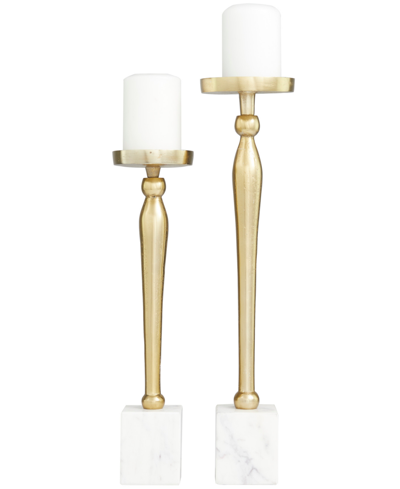 Rosemary Lane Aluminum Slim Candle Holder With White Marble Base 17" And 14" H, Set Of 2 In Gold