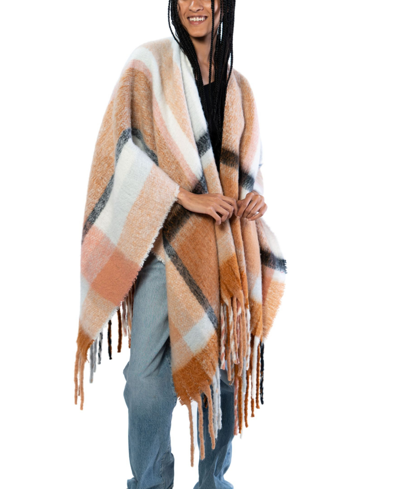 Marcus Adler Plaid Fringe Ruana Scarf In Rust