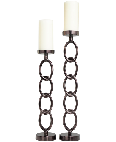 Rosemary Lane Aluminum Chain Link Geometric Candle Holder 23" And 19" H, Set Of 2 In Dark Gray