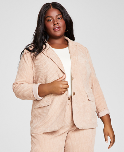 And Now This Trendy Plus Size Corduroy Long-sleeve Jacket In Almond