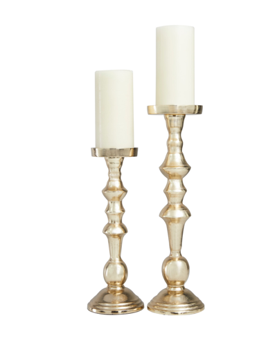 Rosemary Lane Aluminum Candle Holder 17" And 13" H, Set Of 2 In Gold