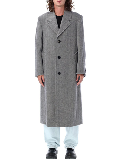 Ami Alexandre Mattiussi Herringbone Coat In Grey