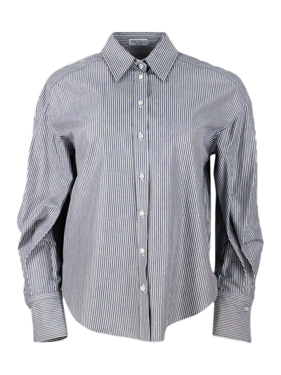 Brunello Cucinelli Striped Buttoned Shirt In Blue