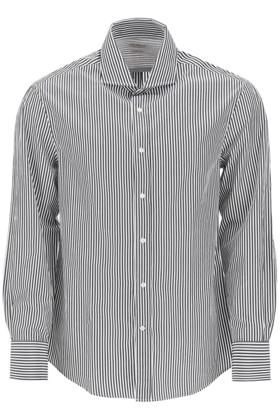 Brunello Cucinelli Striped Buttoned Shirt In Grey