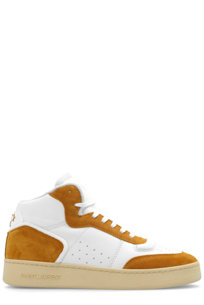 Saint Laurent Sl/80 Leather And Suede Sneakers In White