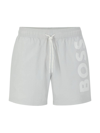 Hugo Boss Quick-dry Swim Shorts With Large Logo Print In Light Grey