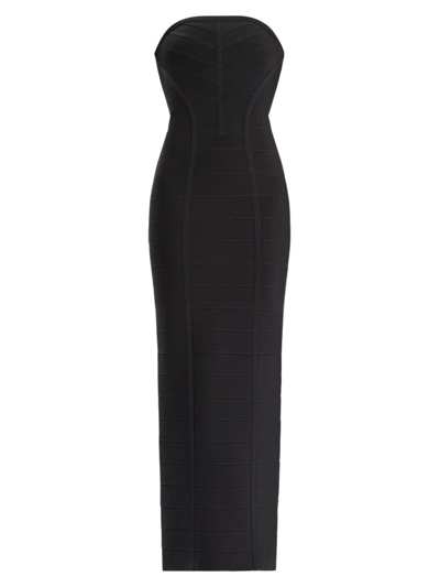 Herve Leger Icon Chevron Bustier Gown In Black