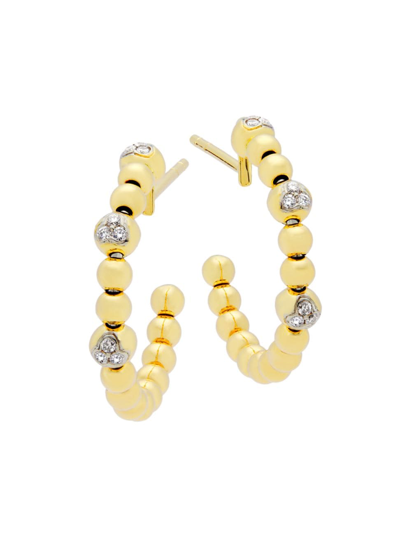 Saks Fifth Avenue Women's 14k Yellow Gold & 0.16 Tcw Diamond Beaded Hoop Earrings