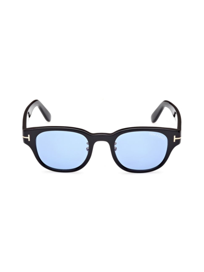 Tom Ford Men's 48mm Acetate Square Sunglasses In Shiny Black Blue