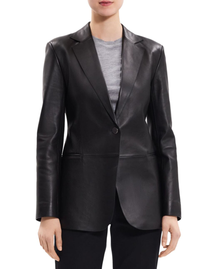 Theory Women's Slim Leather Blazer In Black
