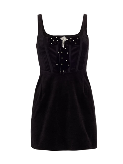 Loveshackfancy Women's Collins Embellished Velvet Corset Minidress In Black