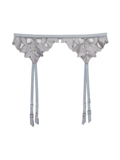 Fleur Du Mal Blue Lily Garter Belt In Mister Grey