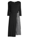 Misook Pleated Short-sleeve Knit Midi Dress In Black/white