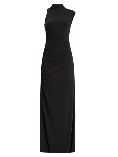 Herve Leger Ruched Jersey Column Gown In Black