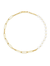 SAKS FIFTH AVENUE WOMEN'S 14K YELLOW GOLD & FRESHWATER PEARL MIXED-LINK CHAIN NECKLACE
