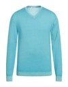 Wool & Co Man Sweater Turquoise Size L Merino Wool In Blue
