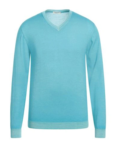 Wool & Co Man Sweater Turquoise Size L Merino Wool In Blue