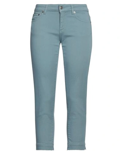 Dondup Woman Cropped Pants Pastel Blue Size 32 Cotton, Elastomultiester, Elastane