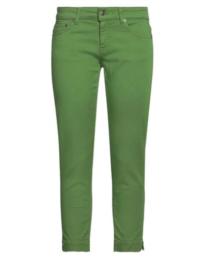 Dondup Woman Cropped Pants Green Size 26 Cotton, Elastomultiester, Elastane