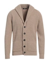 +39 Masq Man Cardigan Sand Size 42 Wool In Beige