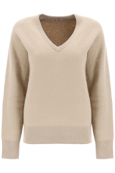 Totême Felted Stretch Merino Wool Sweater In Cream