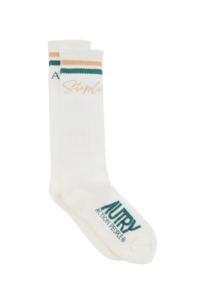 Autry Logo-embroidered Cotton Socks In White
