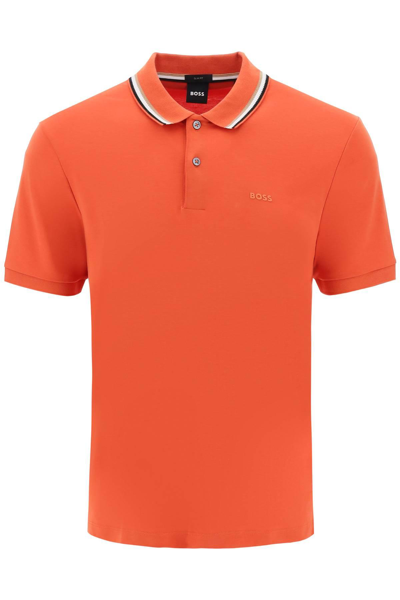 Hugo Boss Penrose Polo Shirt In Mercerized Cotton In Orange