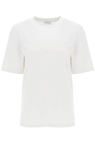 Saint Laurent T-shirt With Logo Embroidery In White
