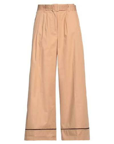 Sfizio Woman Pants Camel Size 0 Cotton, Elastane In Beige