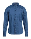 Bulgarini Man Shirt Blue Size 16 Linen