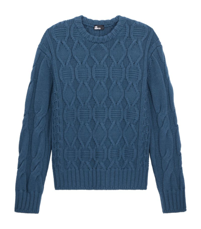 The Kooples Wool Cable-knit Jumper In Blue Petrol