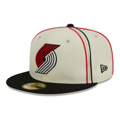 New Era Cream/black Portland Trail Blazers Piping 2-tone 59fifty Fitted Hat