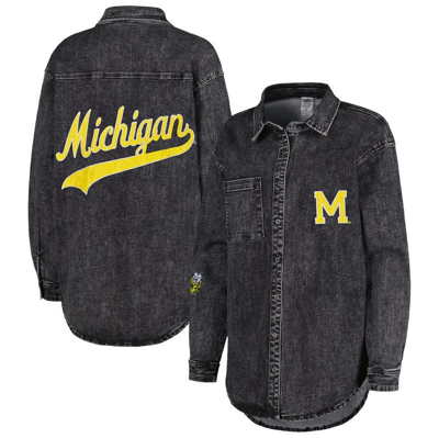 Gameday Couture Women's  Charcoal Michigan Wolverines Multi-hit Tri-blend Oversized Button-up Denim J