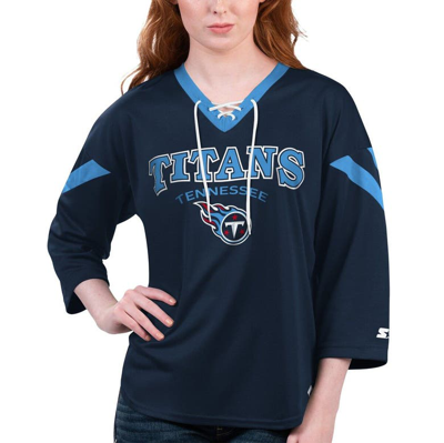 Starter Navy Tennessee Titans Rally Lace-up 3/4 Sleeve T-shirt