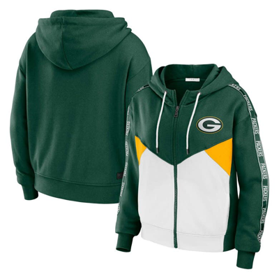 Wear By Erin Andrews Women's  Green, White Green Bay Packers Plus Size Color Block Full-zip Hoodie In Green,white