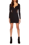 SUSANA MONACO NOTCH NECK LONG SLEEVE BODY-CON MINIDRESS