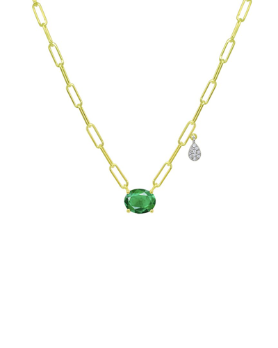 Meira T 14k 1.05 Ct. Tw. Diamond & Emerald Paperclip Necklace