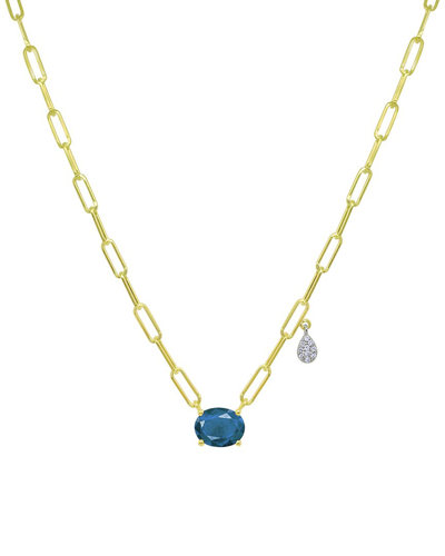 Meira T 14k 1.05 Ct. Tw. Diamond & Blue Sapphire Paperclip Necklace