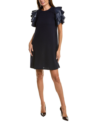 Gracia Faux Leather Tiered Sleeve Dress In Blue