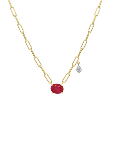 Meira T 14k 1.05 Ct. Tw. Diamond & Ruby Paperclip Necklace