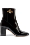 GUCCI EMBELLISHED PATENT-LEATHER ANKLE BOOTS