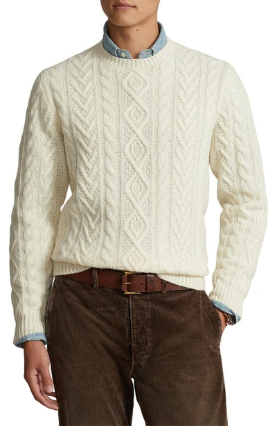 Polo Ralph Lauren Cable Knit Wool & Cashmere Crewneck Sweater In Cream