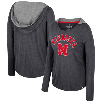 Colosseum Black Nebraska Huskers Distressed Heather Long Sleeve Hoodie T-shirt