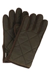 Barbour Winterdale Wax Cotton Gloves In Olive Brown
